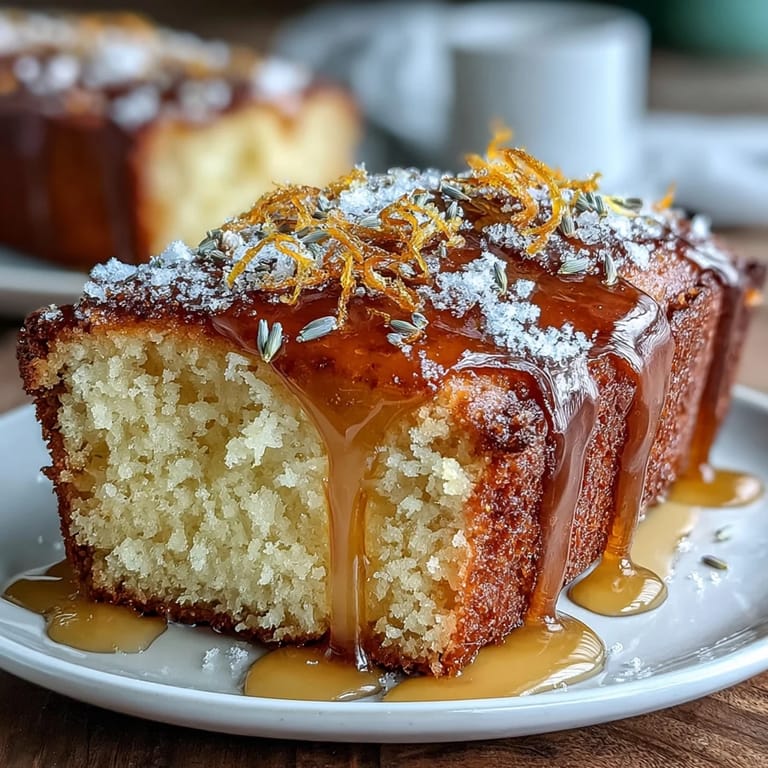 Luscious Honey Glazed Lemon Lavender Loaf Cake, perfect slice for afternoon tea.