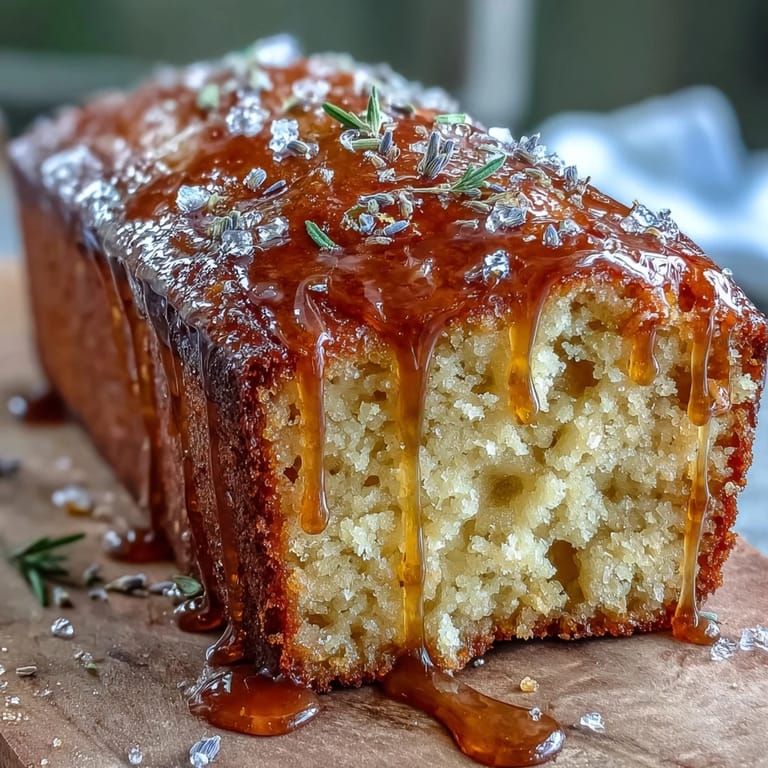 Fragrant Lemon Lavender Loaf Cake showcasing sweet honey glaze, invitingly soft texture.