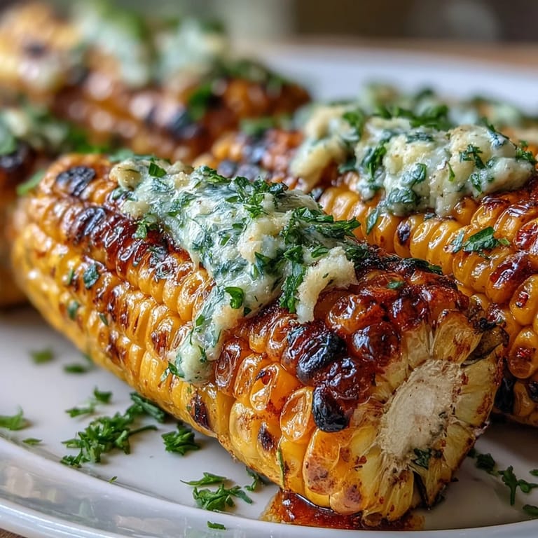Smoky charred Memorial Day grilled corn with vibrant fresh herb butter options.