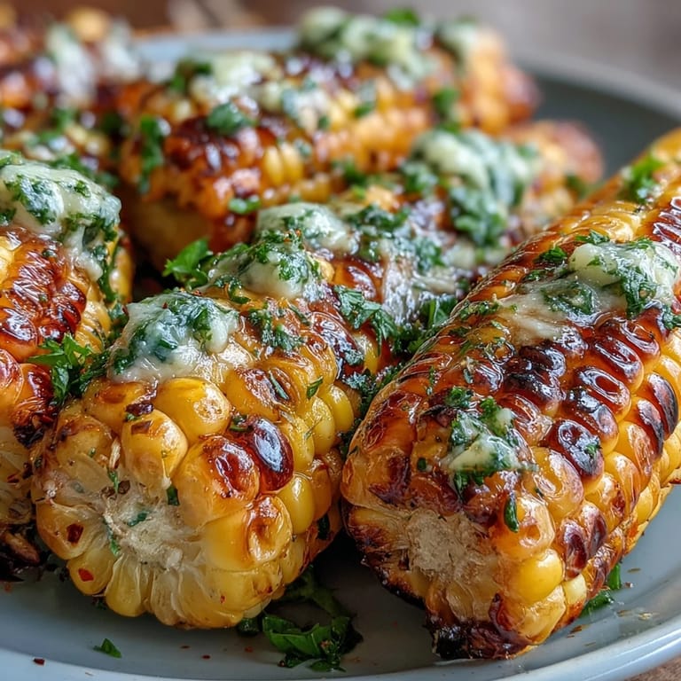 Festive platter of grilled corn, ready to be slathered with delicious butter variations.