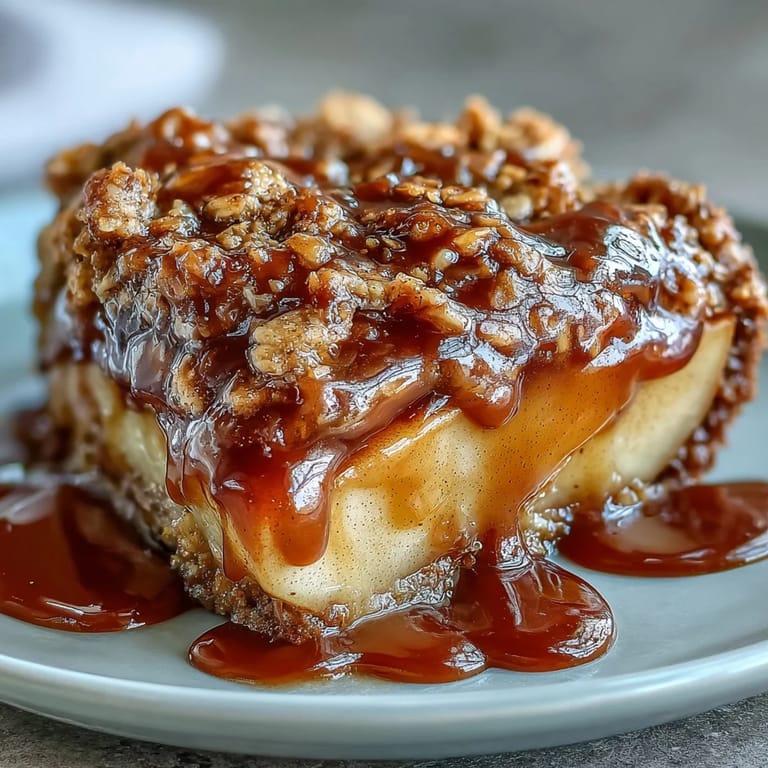 Fluffy Father's Day Whiskey Caramel Apple Crisp topped with crunchy oat topping.