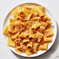 Crispy golden Crunchy Parmesan Pasta Chips ready to snack on, a delicious appetizer.