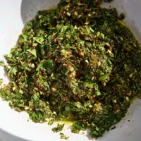 Vibrant Moroccan Chermoula Marinade with fresh herbs and spices ready to infuse fish with delicious flavor.