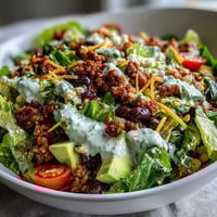Vibrant taco salad bowls packed with seasoned turkey, fresh veggies, and creamy Greek yogurt ranch dressing.  