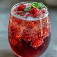 Vibrant Raspberry Lemon Spritz Mocktail with fresh berries, perfect for a sunny afternoon treat.