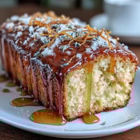 Lemon Lavender Loaf Cake with Honey Glaze, moist crumb, golden crust, delicate floral aroma.