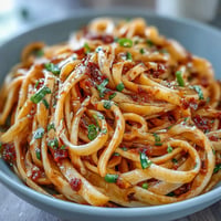 Creamy gochujang butter pasta with glossy, umami-rich sauce clinging to al dente spaghetti strands.