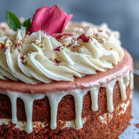 Elegant Bridal Shower Rosé Velvet Cake with shimmering gold drip.